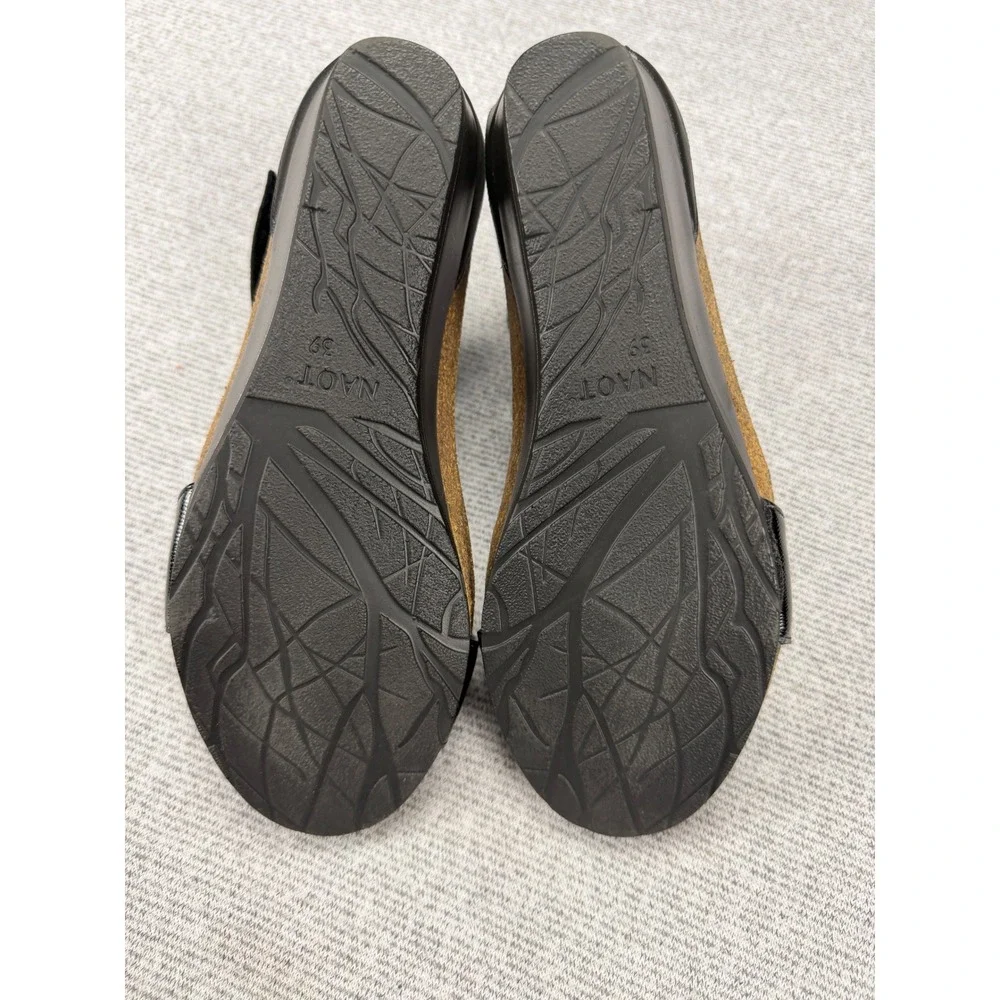 Naot Women Black Leather Wedge Sandals Ankle Strap Cork Footbed Size 39 L8
